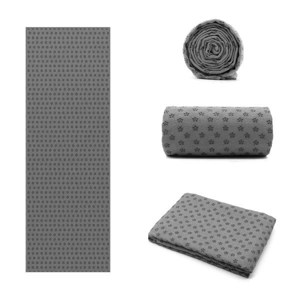 Non-slip yoga towel with gift bag-grey-3